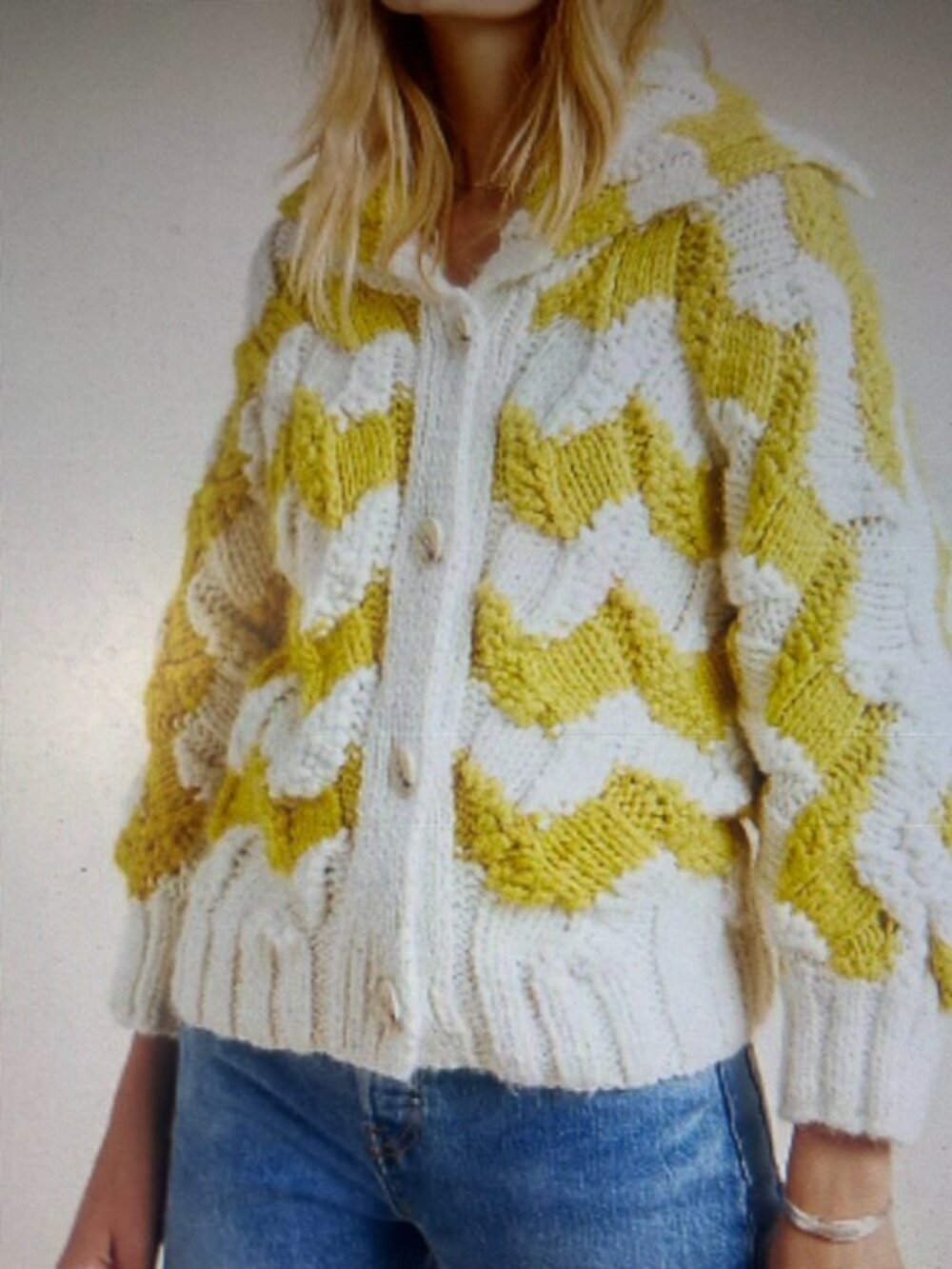 Anthropologie Chunky Knit Button Up Charley Zig-Zag Hand Knit Cardigan